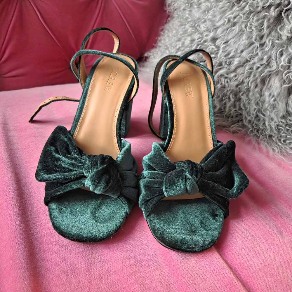 J. Crew Dark Green Velvet Heels